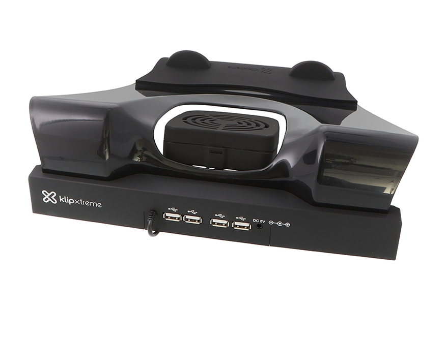 KLIP KAS-110B  - Portable Aluminum Notebook Stand With Fan / Until 17" / 4x USB / Gray 