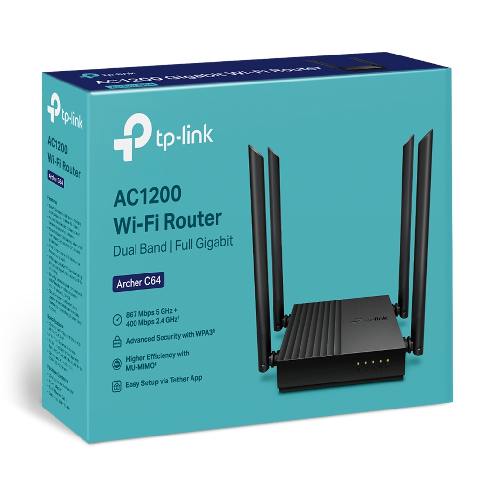 TP-LINK Archer C64 Router Inalámbrico de Doble Banda AC1200 MU-MIMO