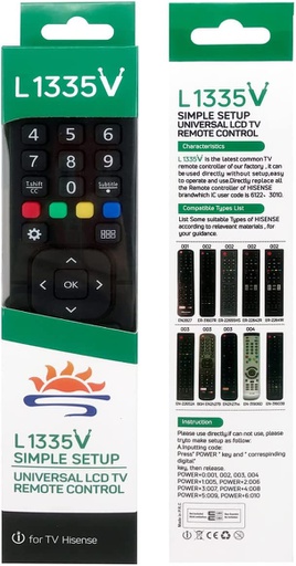 [SMA-ACC-HOM-L1335V-BK-322] Smash L1335V Universal Remote Control - with fixed Hisense functions.