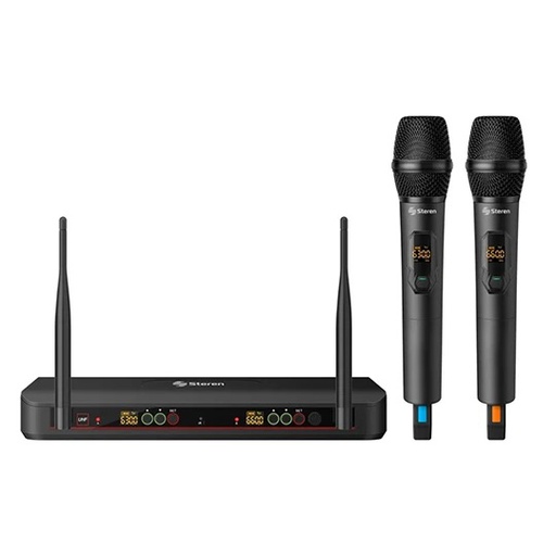 [MIC-CON-STE-MIC8020-BK-125] Steren Kit de 2*Micrófono Inalambrico de Mano Profesional UHF - hasta 100m, TRS+XLR, Bateria Recarcable, Estuche Rigido
