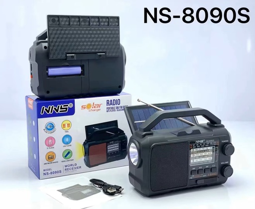 [ACC-ELC-NNS-NS8090S-BK-225] NNS NS8090S FM/AM Radio, Solar Powered - Black 