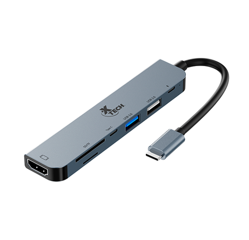 [XTC-MSC-ACC-XTC571-BK-325] Xtech XTC-571 - 7-in-1 Multiport Adapter with USB-C Connection / HDMI + PD + USB-C + USB2.0 + USB3.0 + TF + SD