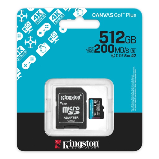 [KIN-STO-MEM-SDCG4512GB-NA-425] Kingston MicroSD 512GB Canvas Go Plus / Con Adaptador / Negra